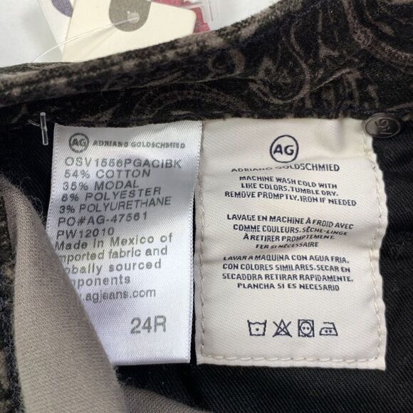 AG For Anthropologie Stevie High Rise Ankle Velvet Pants Paisley Black Size 24 - Picture 4 of 15